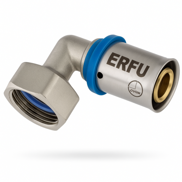 Erfu Female elbow free nut to press multi-layer 20 mm x 3/4F-V â DVGW certified, multi-profile U/H/TH