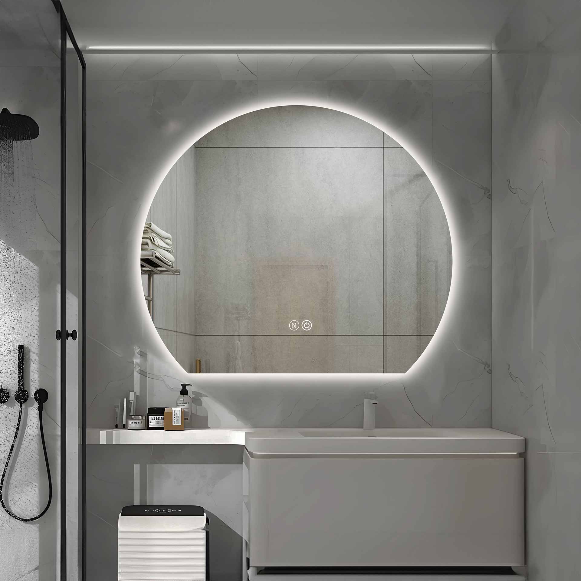 ldhk1806_amb-2.jpg ALONI ZONSOPKOMST MIRROR - WITH LED LIGHTING - ROUND - FRAMELESS - WITH HEATING - LED COLOR TEMPERATURE 3500-6500K - 120X100CM - Image 1