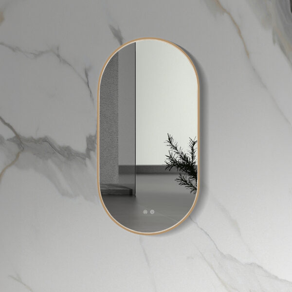 ALONI AVALO MIRROR - WITH LED LIGHTING - OVAL - WITH FRAME - WITH HEATING - LED COLOR TEMPERATURE 3500-6500K - 50X100CM - BRUSHED COPPER