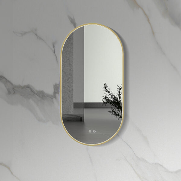 ALONI AVALO MIRROR - WITH LED LIGHTING - OVAL - WITH FRAME - WITH HEATING - LED COLOR TEMPERATURE 3500-6500K - 50X100CM - BRUSHED GOLD
