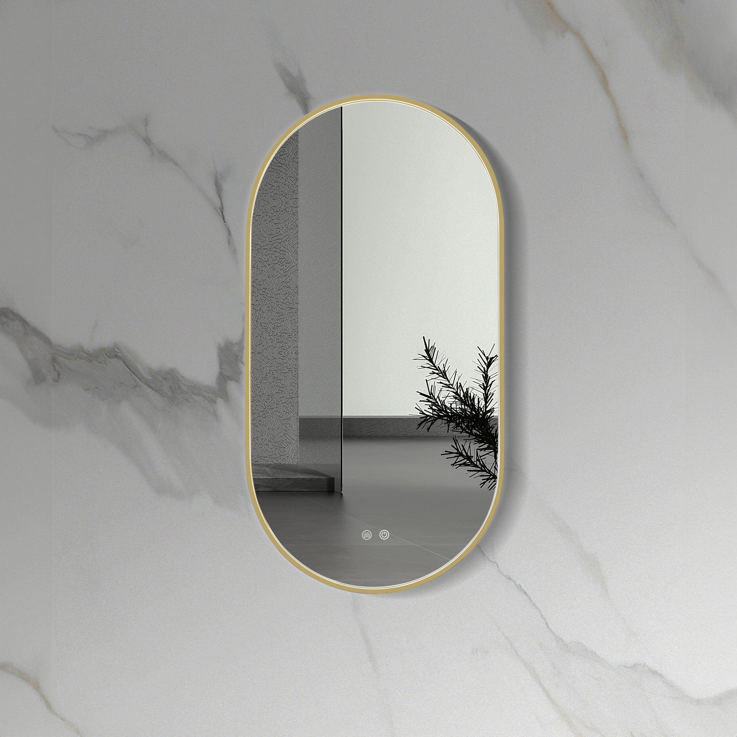 ldhu2010-bg_amb.jpg ALONI AVALO MIRROR - WITH LED LIGHTING - OVAL - WITH FRAME - WITH HEATING - LED COLOR TEMPERATURE 3500-6500K - 50X100CM - BRUSHED GOLD - Image 1