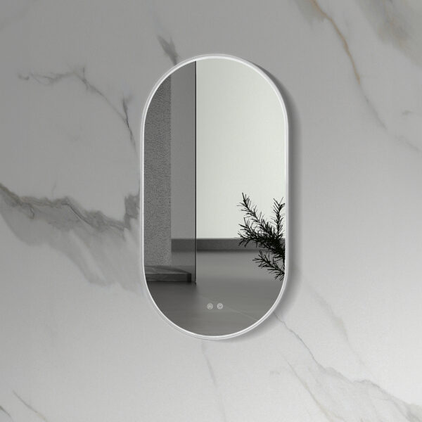 ALONI AVALO MIRROR - WITH LED LIGHTING - OVAL - WITH FRAME - WITH HEATING - LED COLOR TEMPERATURE 3500-6500K - 50X100CM - BRUSHED STAINLESS STEEL