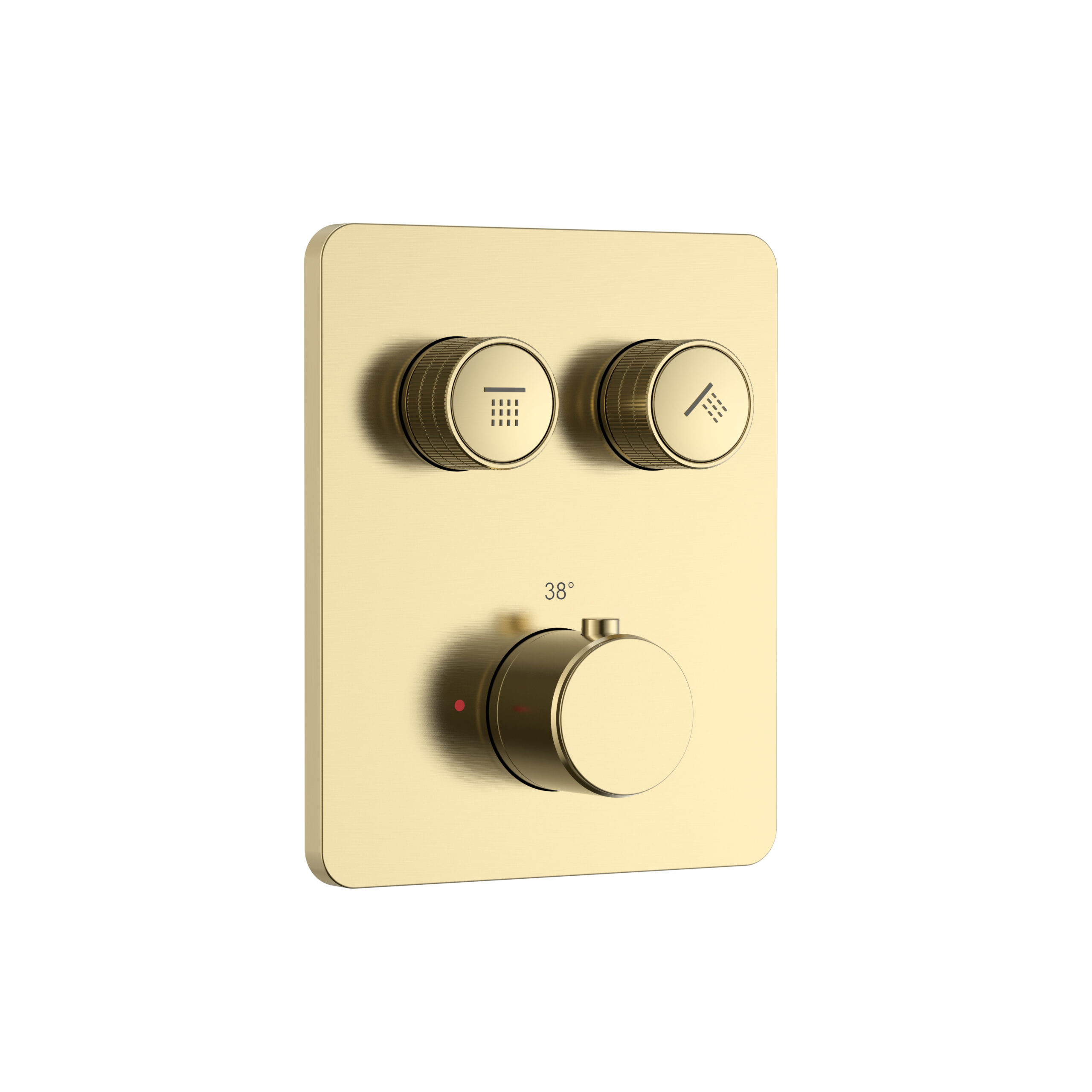 prm6015-bg-8.jpg STRIA DOUCHE MENGKRAAN - 2-WEG - THERMOSTATISCH - DRUKKNOPPEN MET VERFIJNDE GERIBDE TEXTUUR - MET INGEBOUWDE DOOS EN AFWERKINGSSET - RECHTHOEKIG - GEBORSTELD GOUD (PVD) - Afbeelding 1