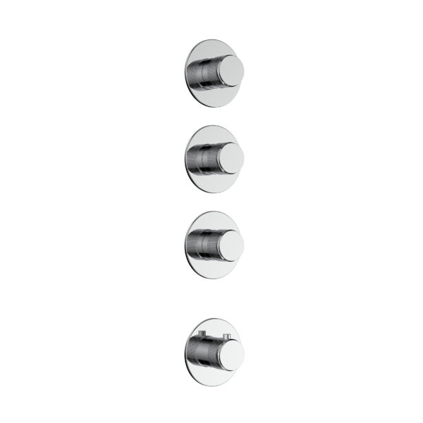 STRIA TRIM SET FOR SHOWER MIXER – 3-WAY WITH 3 STOP VALVES – THERMOSTATISCH – BUILT-IN – ROUND – REFINED RIBBED HANDLES – CHROOM