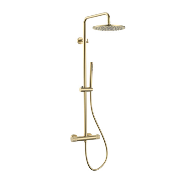 ENSEMBLE DE DOUCHE STRIA RAIN - THERMOSTATIQUE - COOL TOUCH - DOUCHE DE TÊTE 30 CM - EN SAILLIE - BOUTONS À TEXTURE NERVURÉE RAFFINÉE - OR BROSSÉ (PVD)